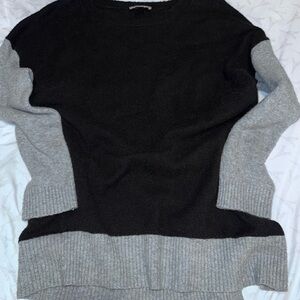 LOFT Black and Gray Crew Neck Sweater